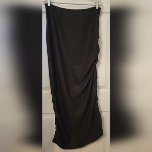Ruched Black Maxi Skirt